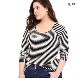Torrid Black and White Striped Waffle Weave Long Sleeve Top Sz 3